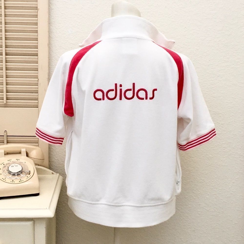 ADIDAS White & Pink Sporty Velour short Sleeve Zip Sweat Jacket, Small
